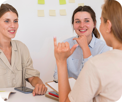 an image of three women talking
