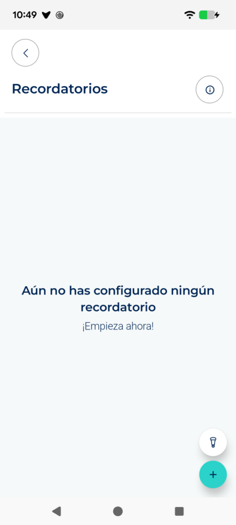 Listado de recordatorios con el botón “+” marcado
