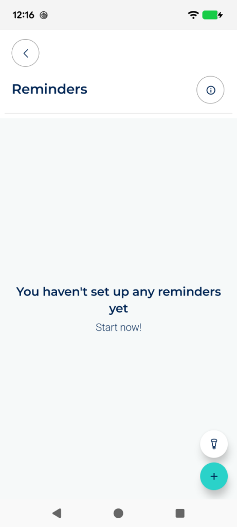 Reminders list with the “+” button highlighted
